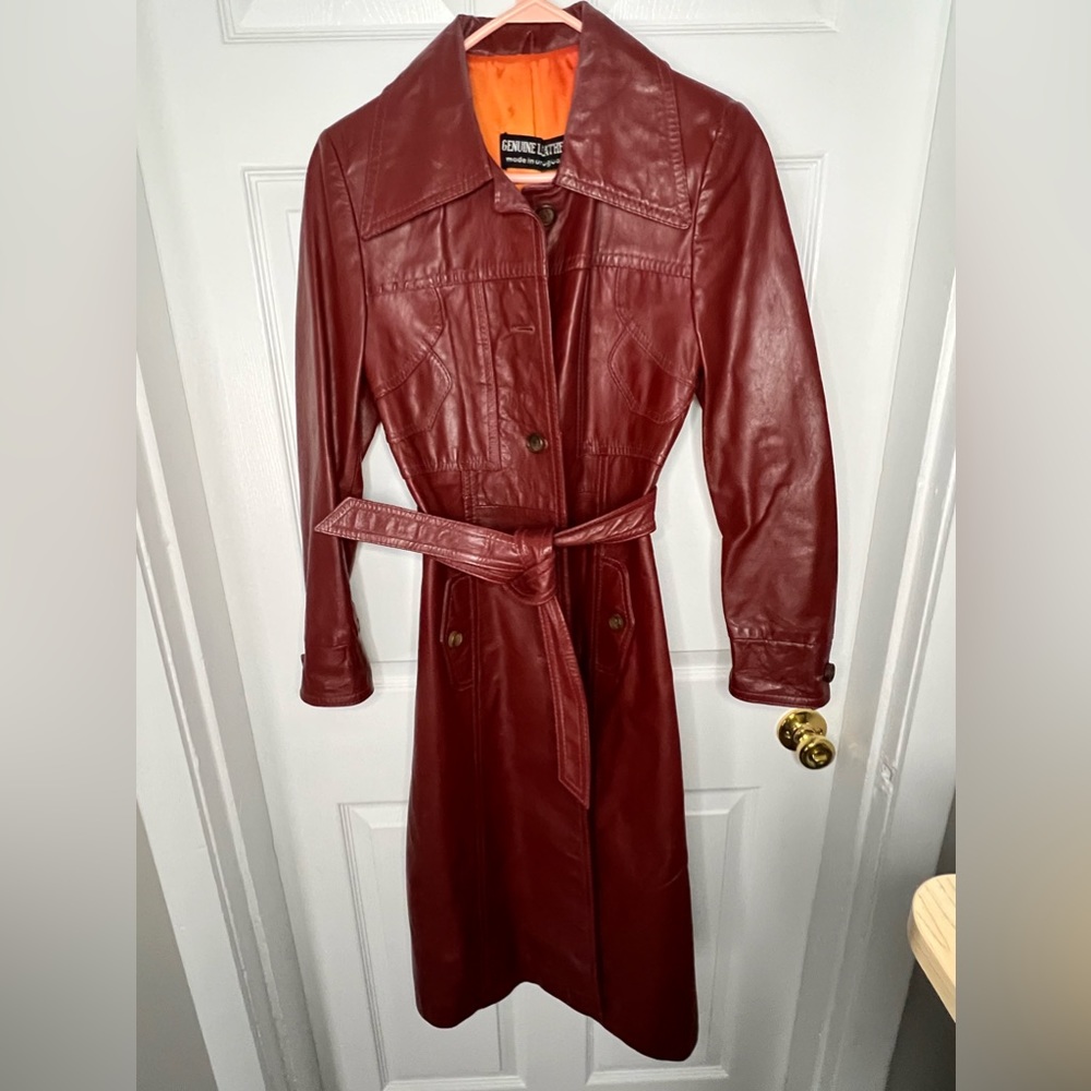 Sexy Red Leather Trench Coat